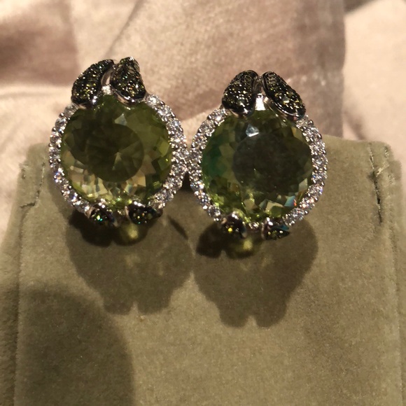 Green Peridot Diamond Earrings NWOTS - Picture 5 of 11